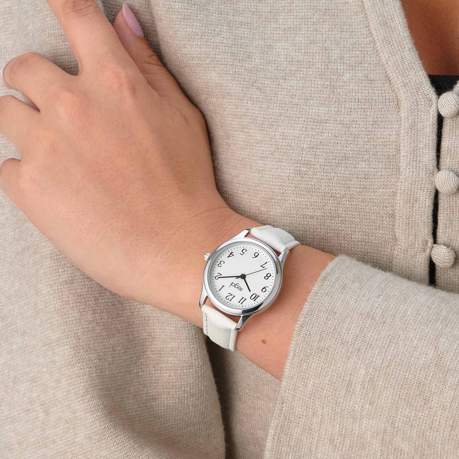 Regal damklocka - vitt band, silver/vit, 32mm
