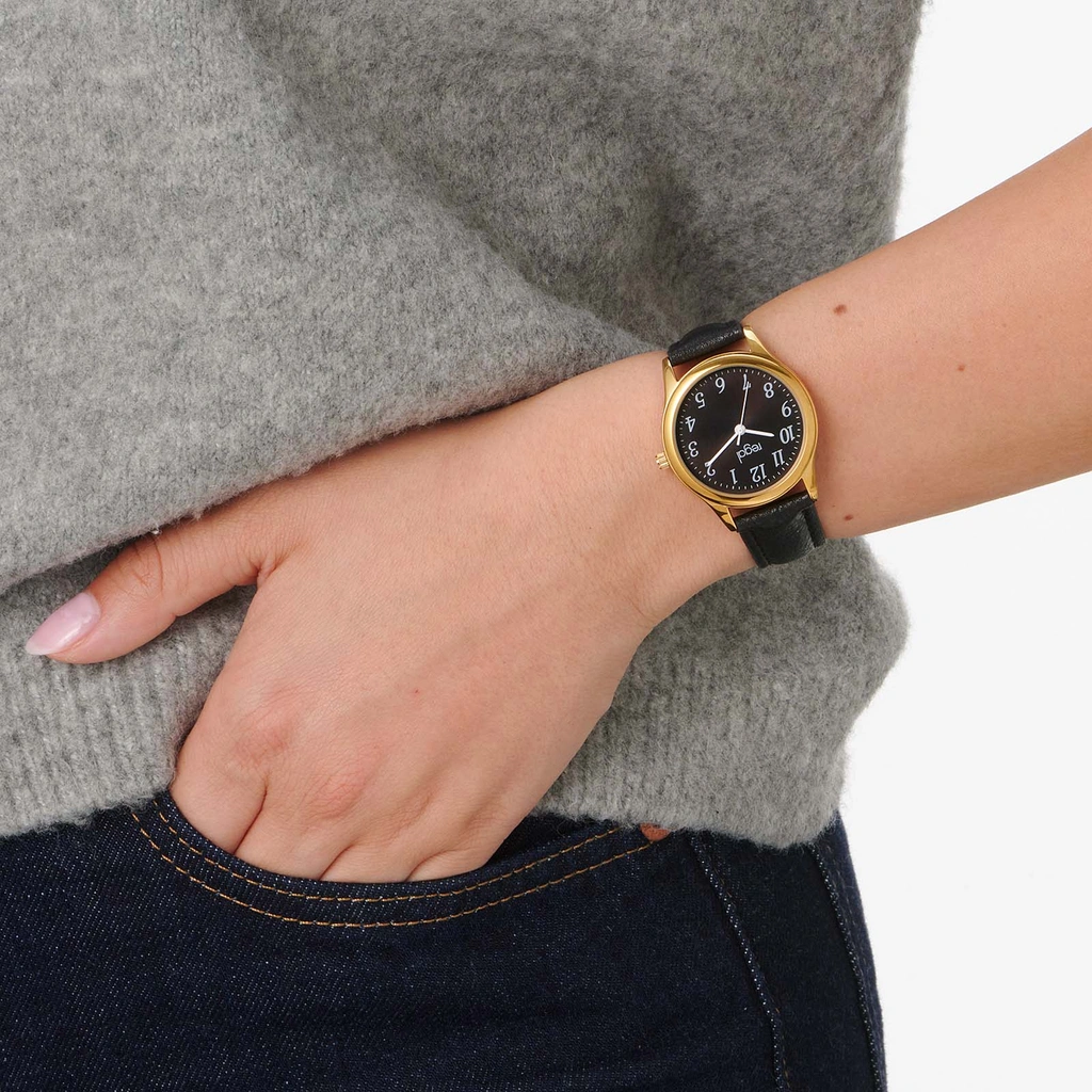 Regal damklocka - svart band, guld/svart, 32mm