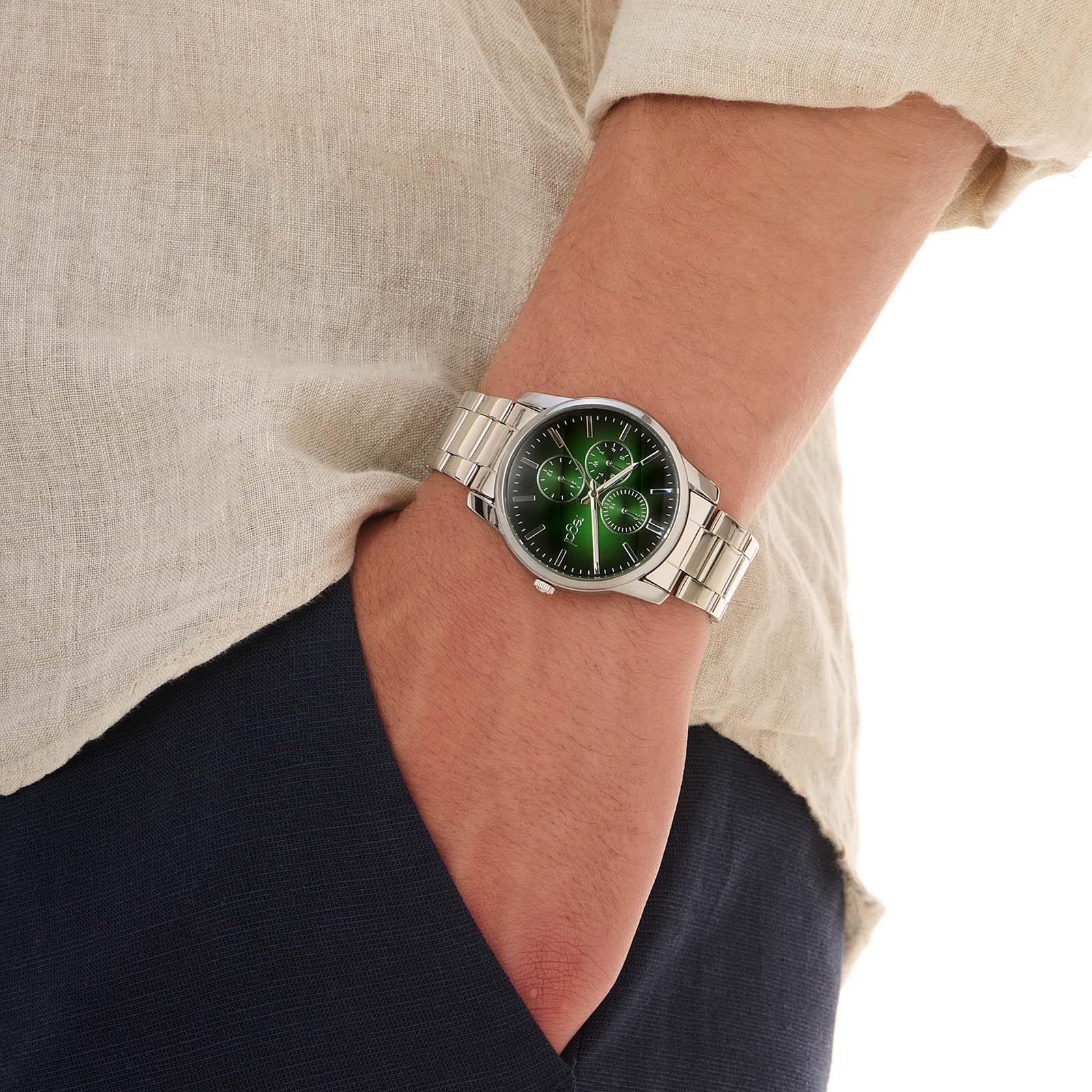 Regal herrklocka, metallband, grön/silver, 40 mm