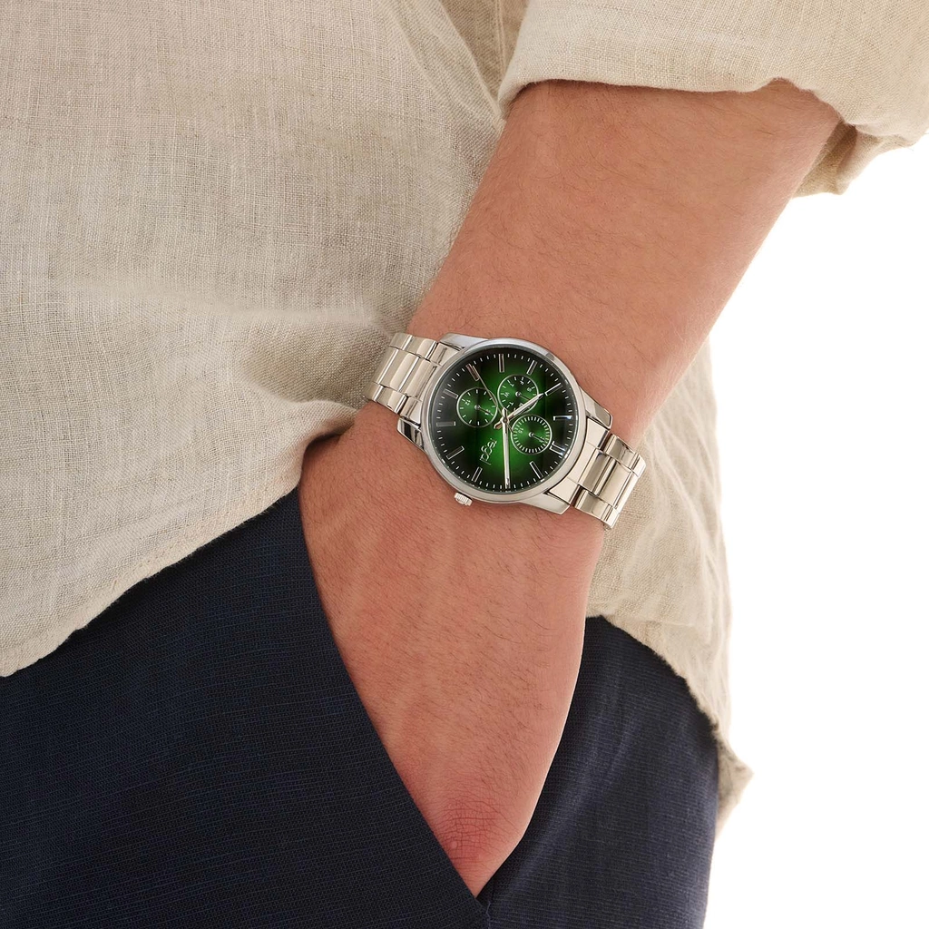 Regal herrklocka, metallband, grön/silver, 40 mm