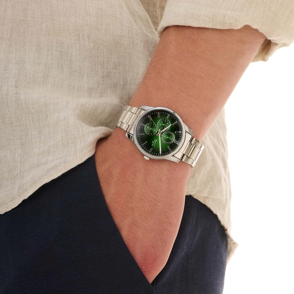 Regal herrklocka, metallband, grön/silver, 40 mm