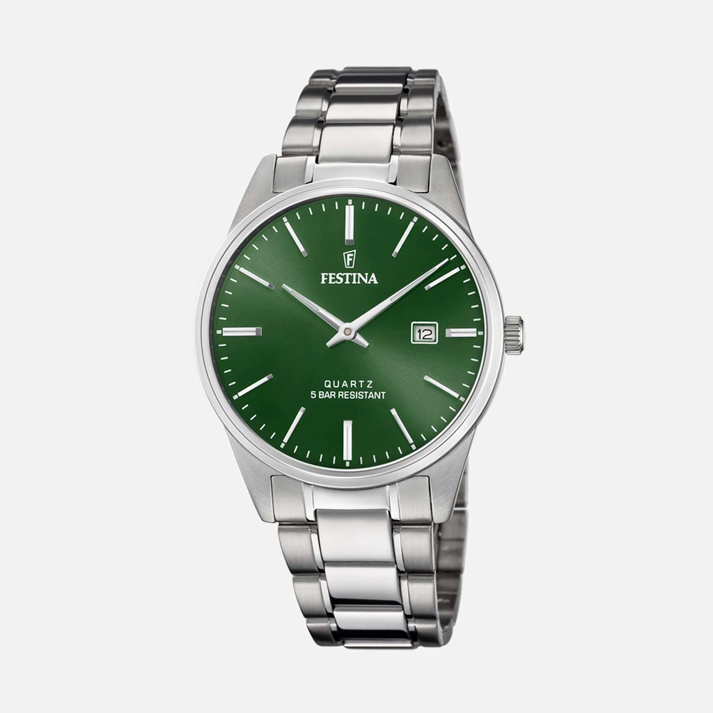 Festina F20511/5 Classic - herrklocka, stål/grön, 39mm