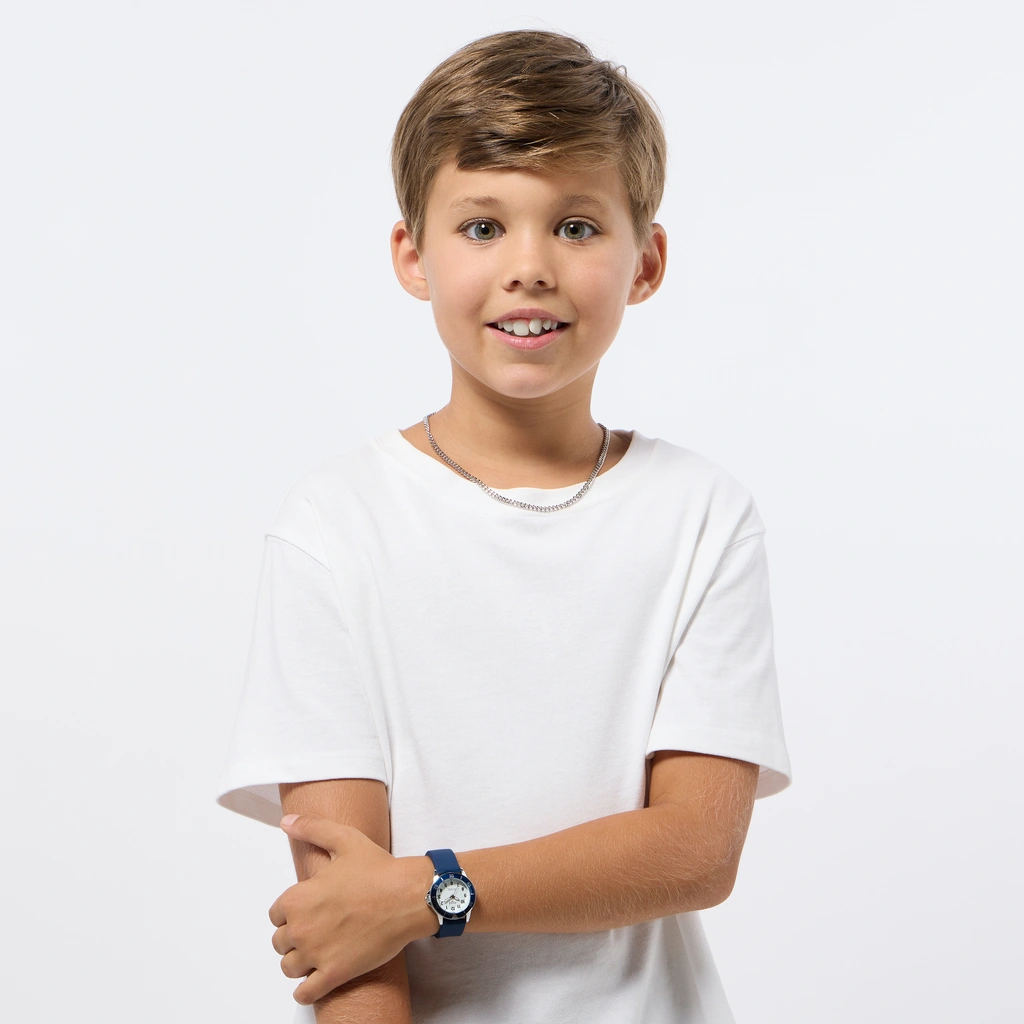 Regal barn klockset med halsband - blå