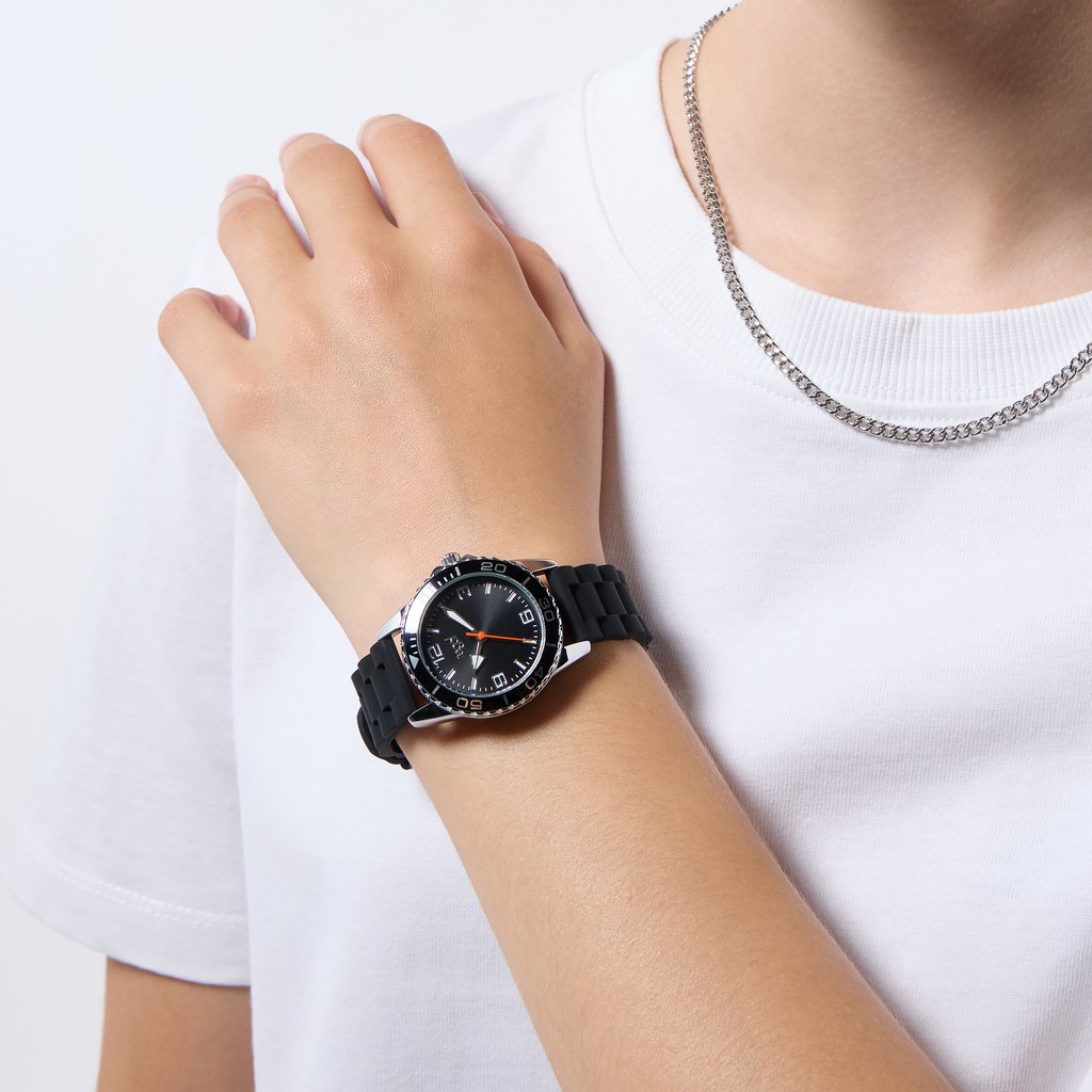 Regal barnklocka - gummiband, svart/svart