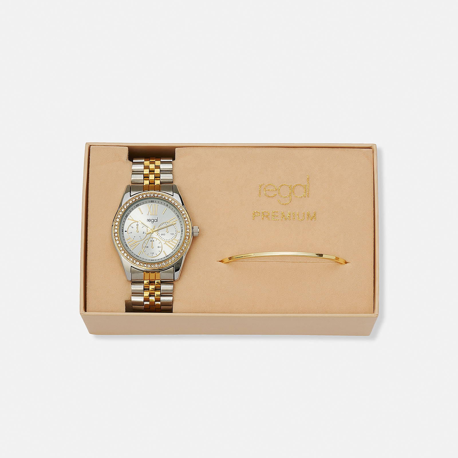 Regal klockset dam, metall, vit/bicolor - 38 mm