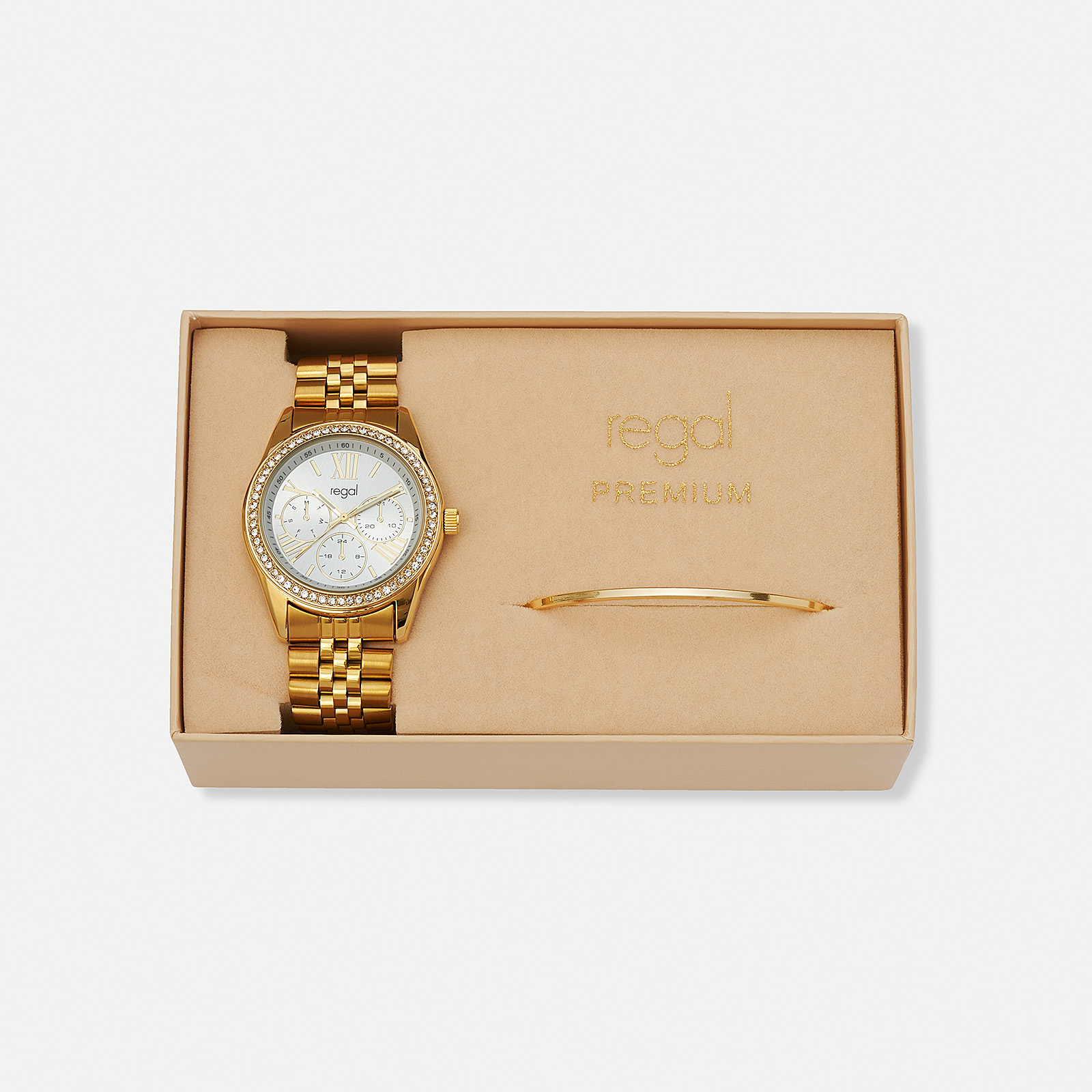 Regal klockset dam, metall, vit/guld - 38 mm