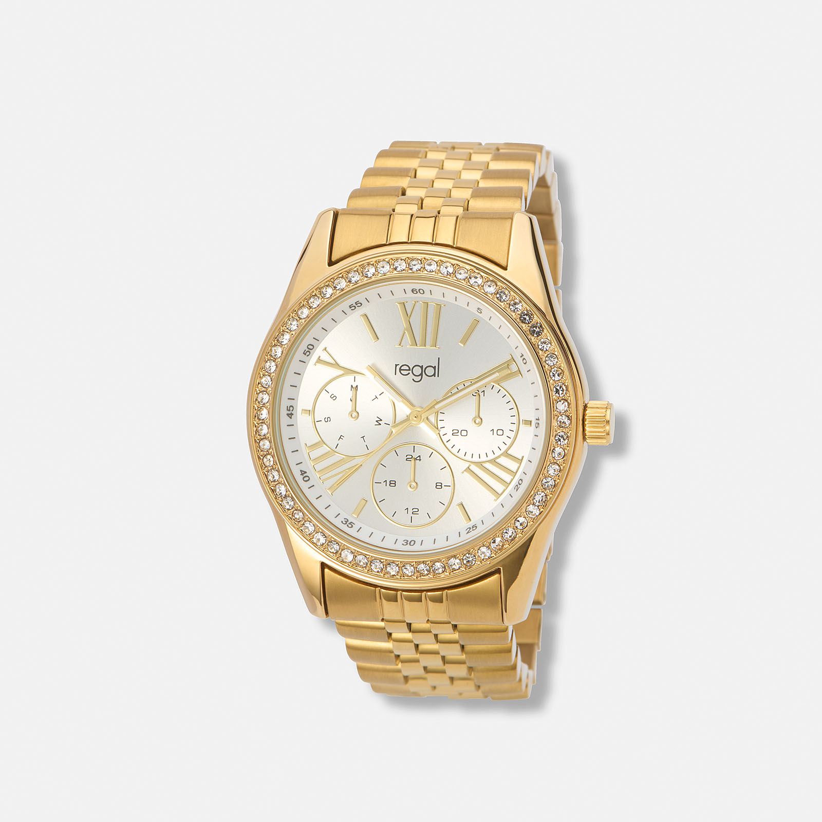 Regal klockset dam, metall, vit/guld - 38 mm