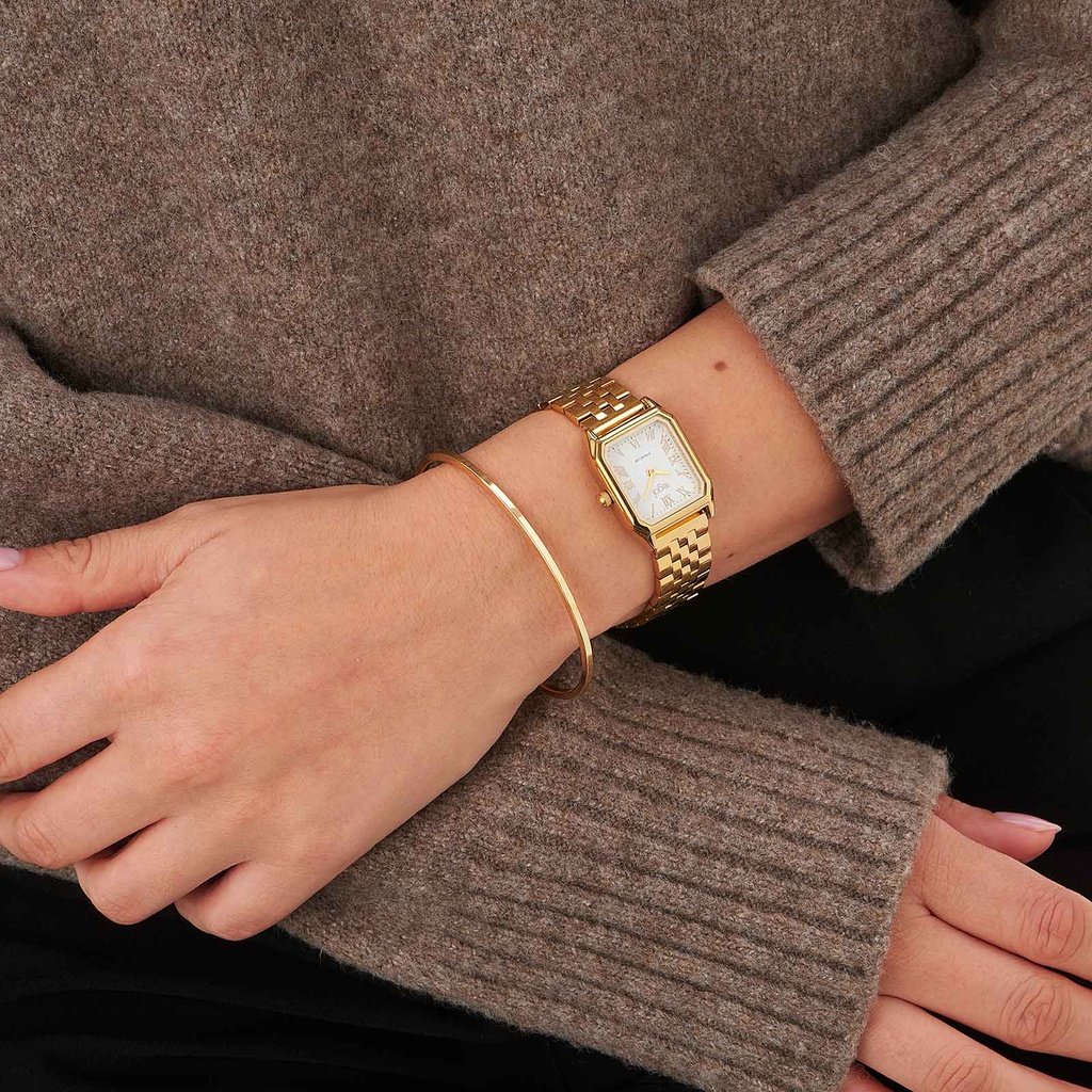 Regal klockset dam, rektangulär, vit/guld - 20x30 mm