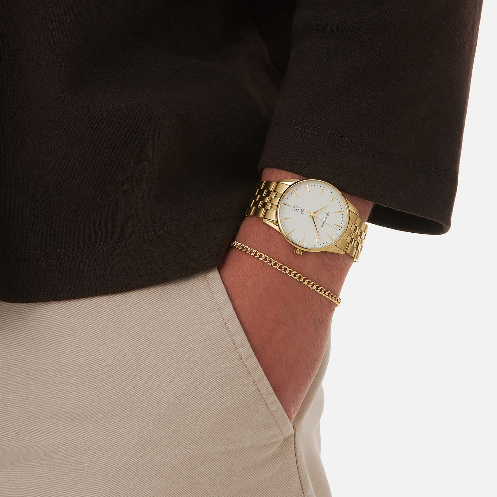 Moretime klockset herr, metall, guld/vit - 38 mm