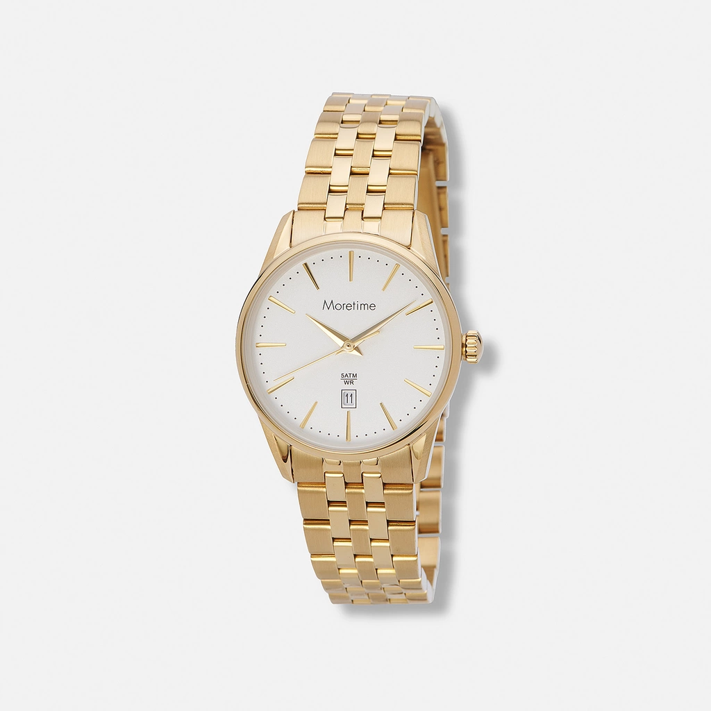 Moretime klockset dam, metall, guld/vit - 27 mm