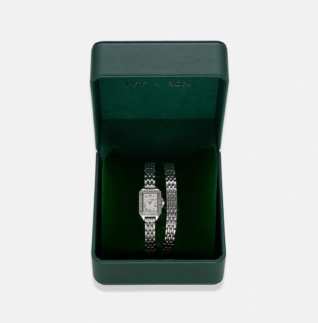 Ivy n Rox Embrace damklocka, silver/vit - 17x28 mm