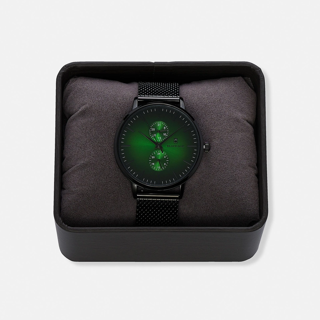 Black Oak Shumardii herrklocka - meshband svart/grön - 42mm