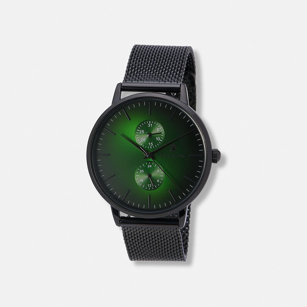 Black Oak Shumardii herrklocka - meshband svart/grön - 42mm