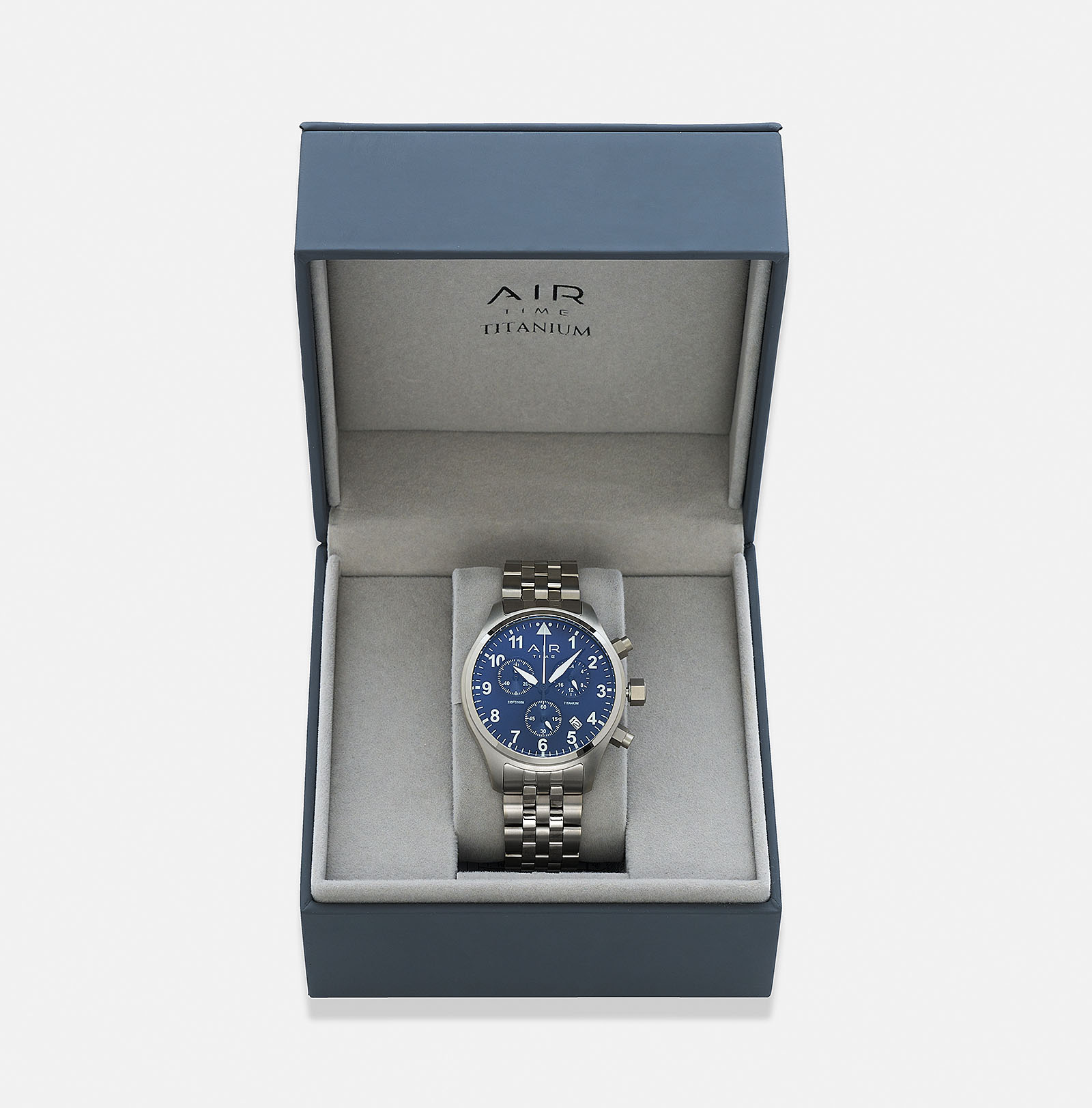 Air Time Chrono, blå tavla, titanlänk - 42 mm