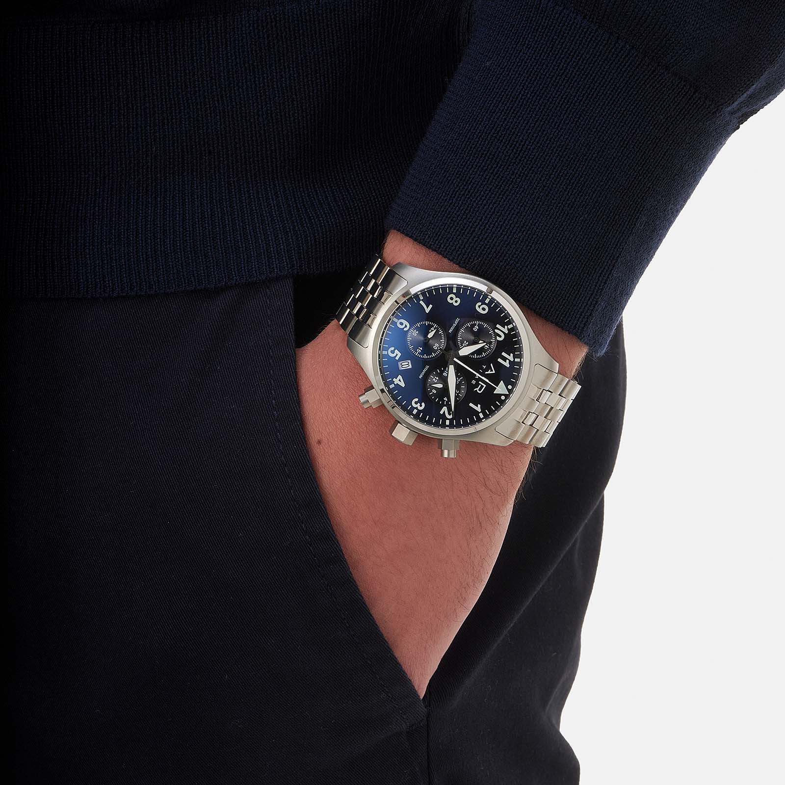 Air Time Chrono, blå tavla, titanlänk - 42 mm