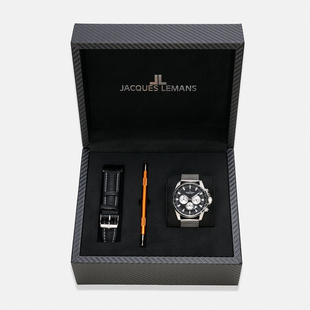 Jacques Lemans Liverpool herrklocka - set svart/stål, 44 mm