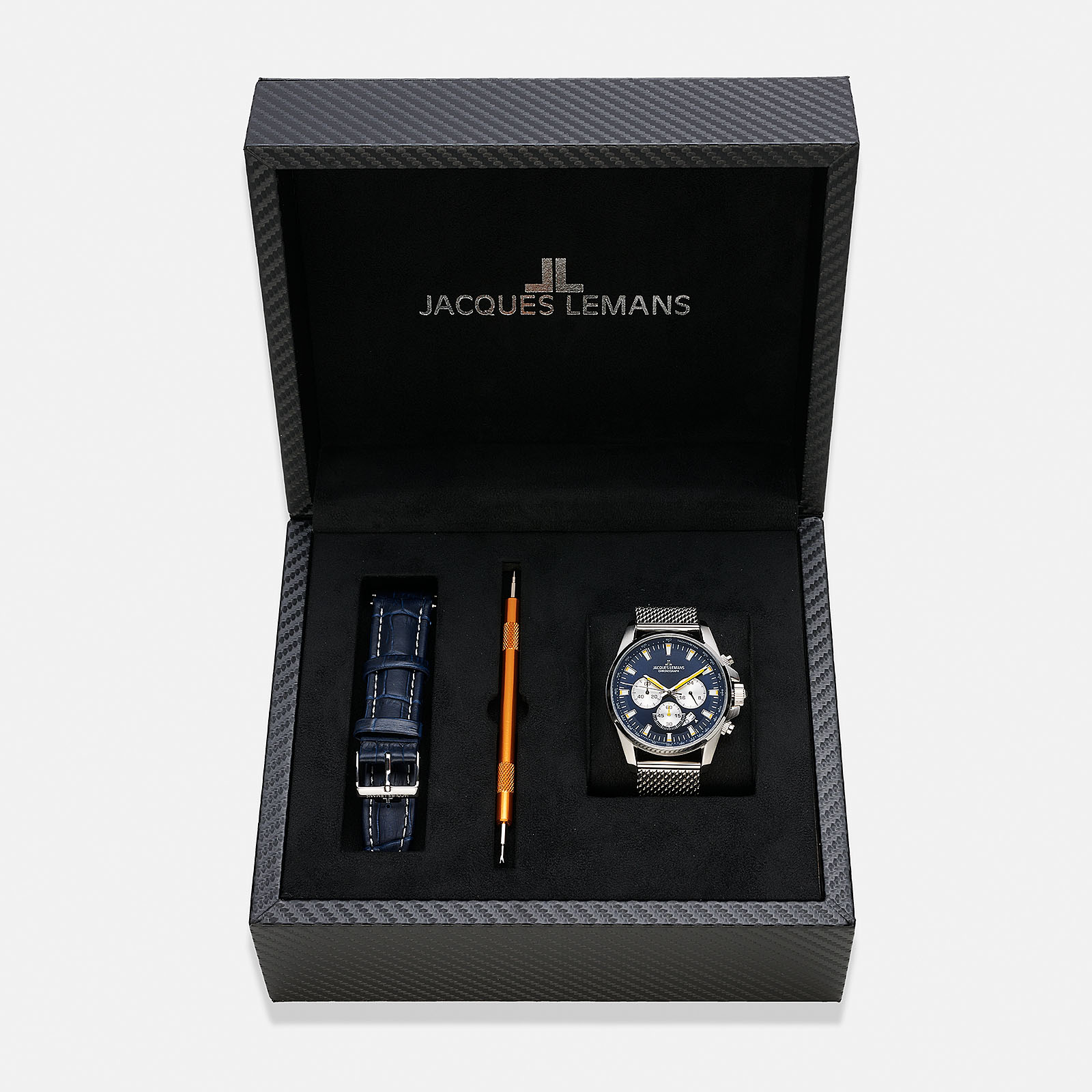 Jacques Lemans Liverpool herrklocka - set blå/stål, 44 mm