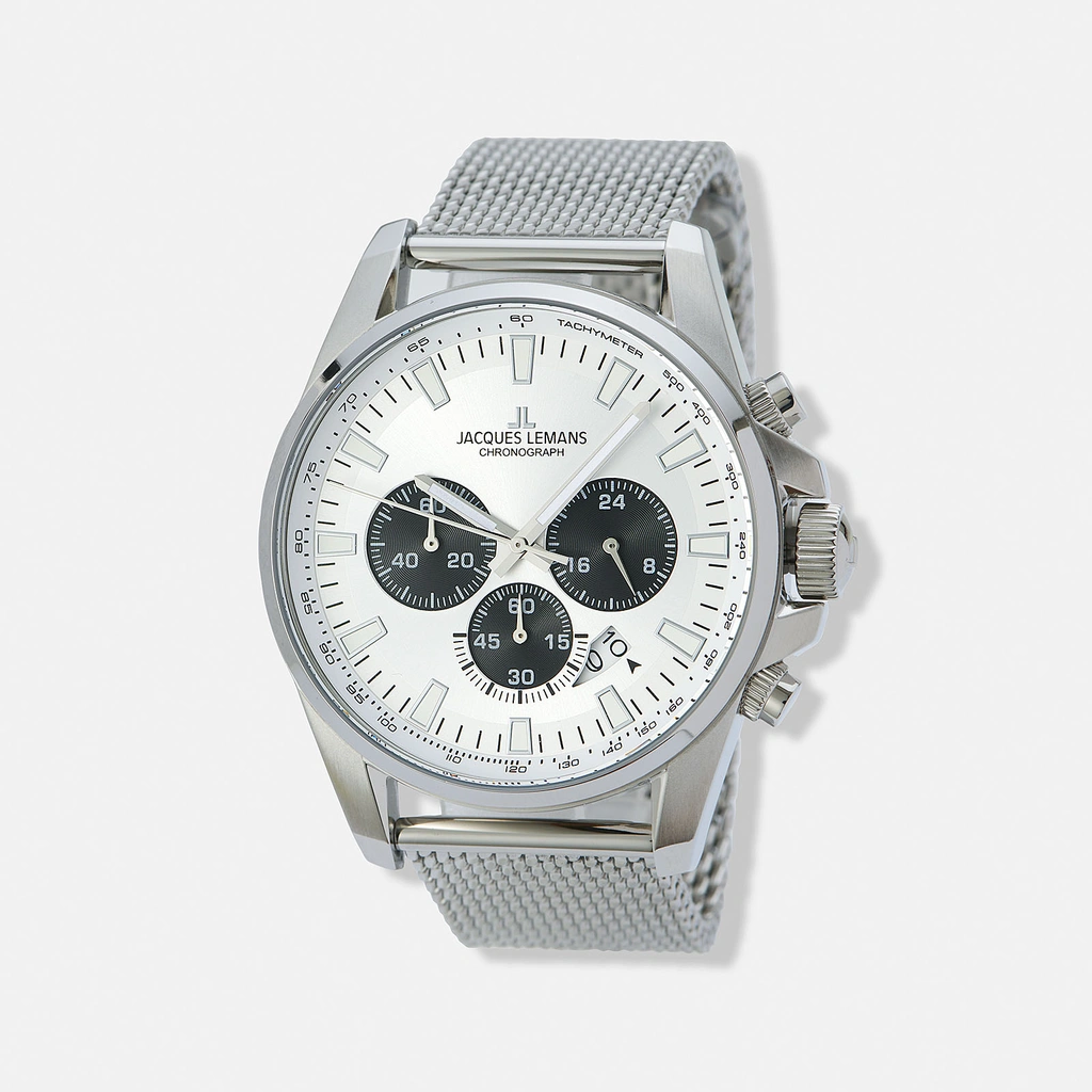 Jacques Lemans Liverpool herrklocka - set vit/stål, 44 mm