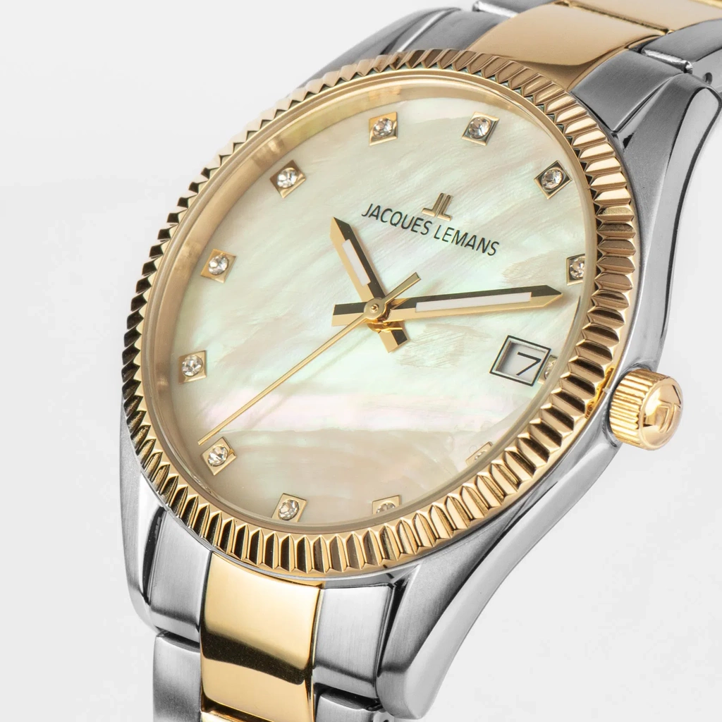 Jacques Lemans Derby - damklocka, vit/stål, 34 mm