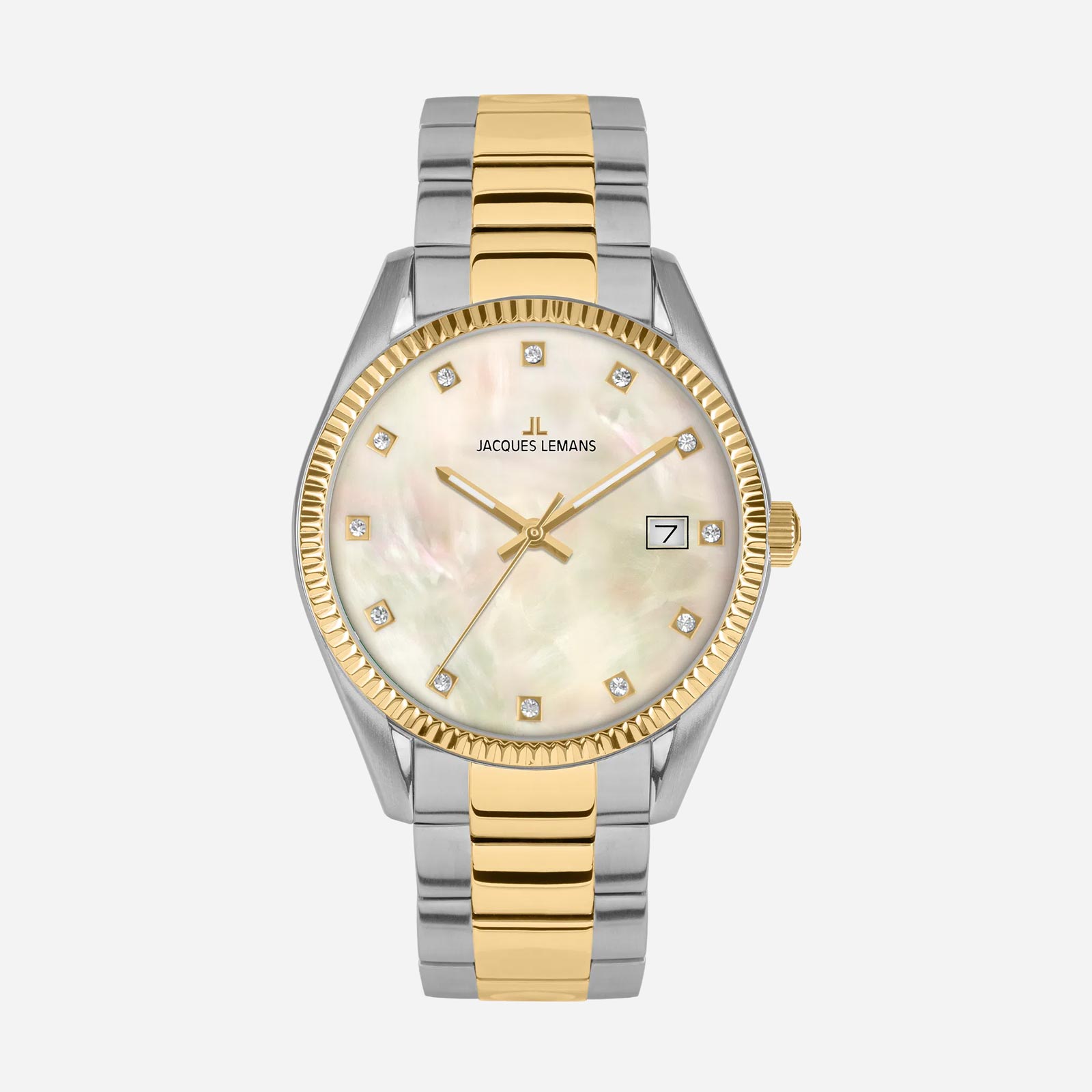 Jacques Lemans Derby - damklocka, vit/stål, 34 mm Jacques Lemans Derby - damklocka, vit/stål, 34 mm