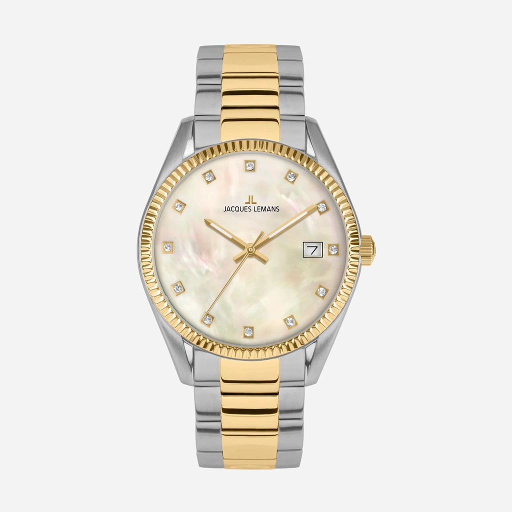 Jacques Lemans Derby - damklocka, vit/stål, 34 mm