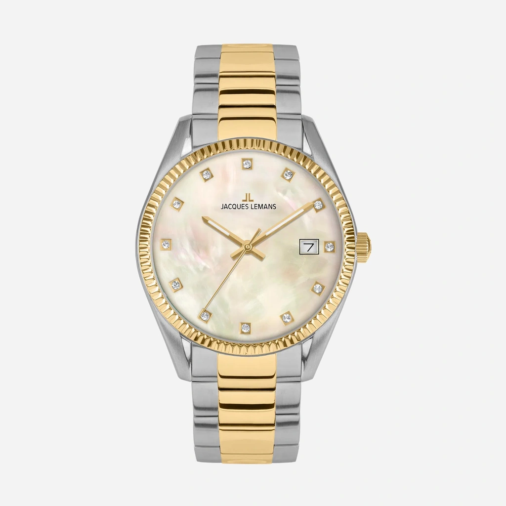 Jacques Lemans Derby - damklocka, vit/stål, 34 mm