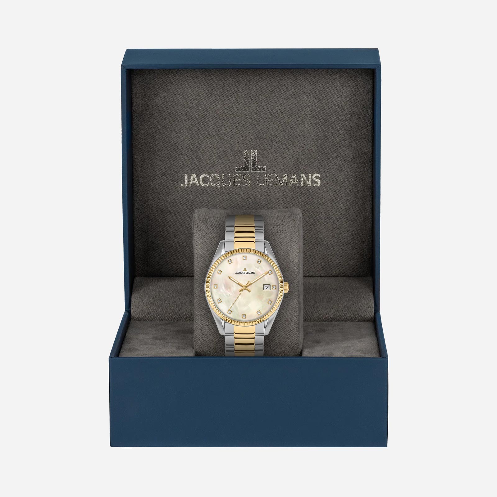Jacques Lemans Derby - damklocka, vit/stål, 34 mm Jacques Lemans Derby - damklocka, vit/stål, 34 mm