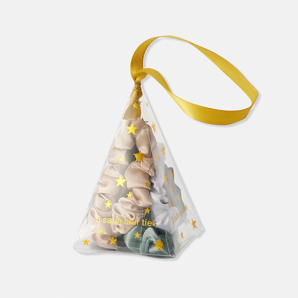 Presentförpackning med fem scrungies brun/beige