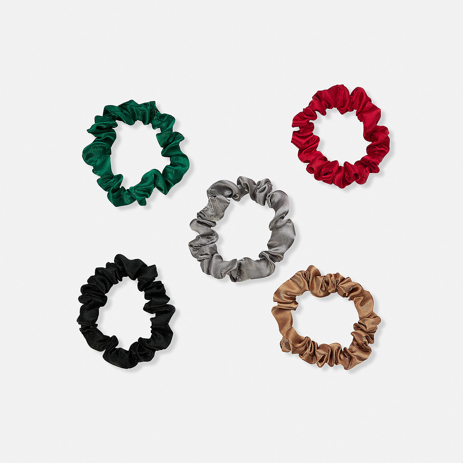 Presentförpackning med fem scrunchies röd/grön