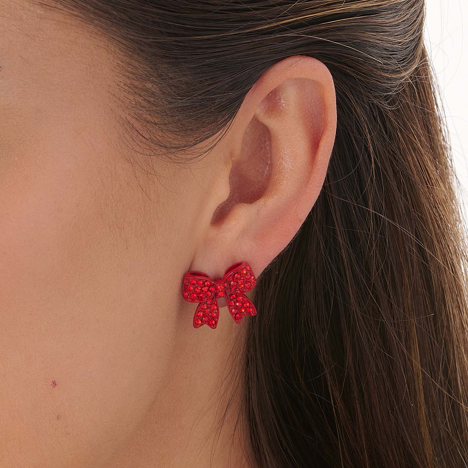 Röda  julörhängen - glittriga rosetter Röda  julörhängen - glittriga rosetter