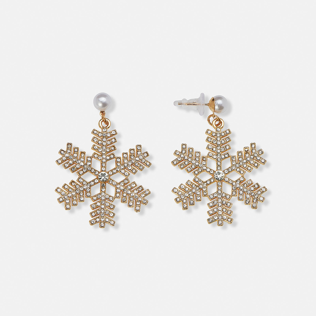 Guldfärgade julörhängen - hängande snöflingor