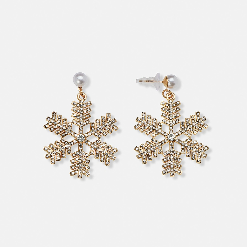 Guldfärgade julörhängen - hängande snöflingor