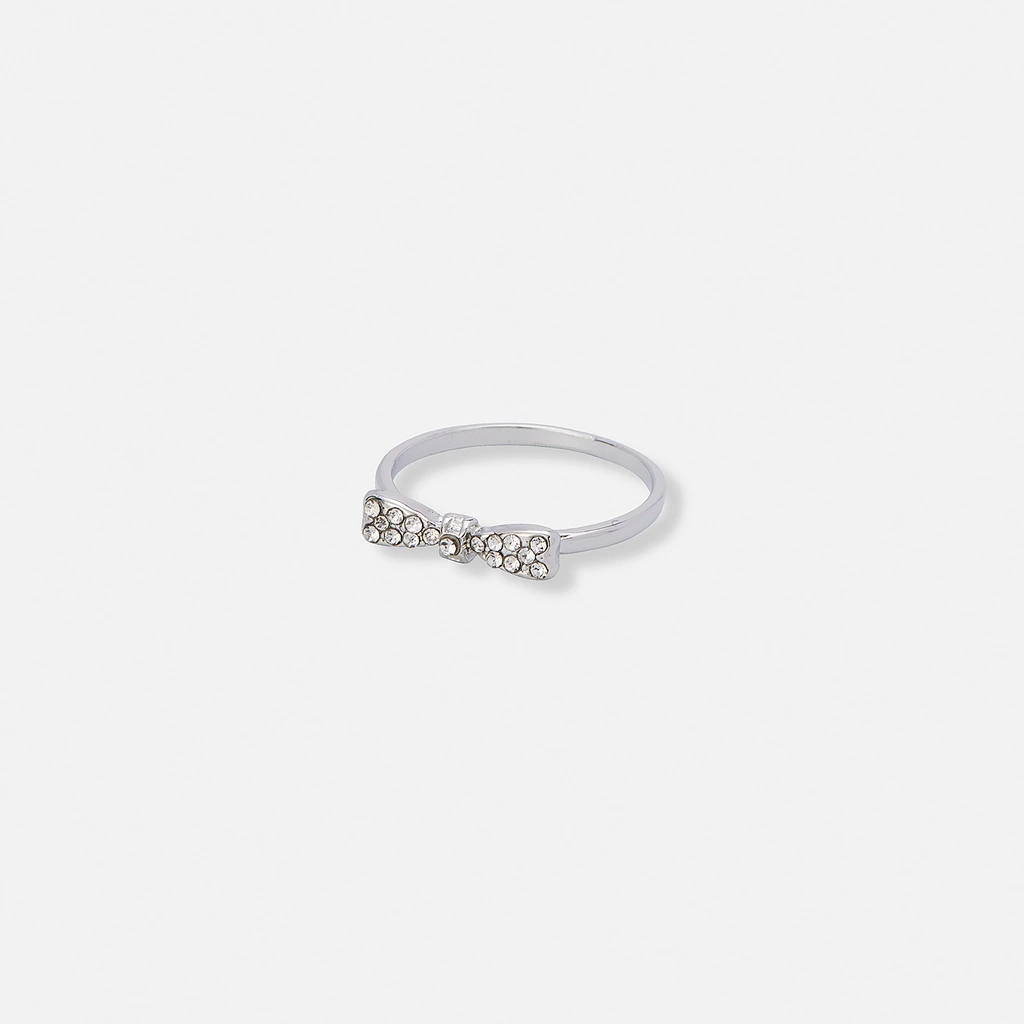 Silverfärgad ring med liten rosett & vita stenar - 19