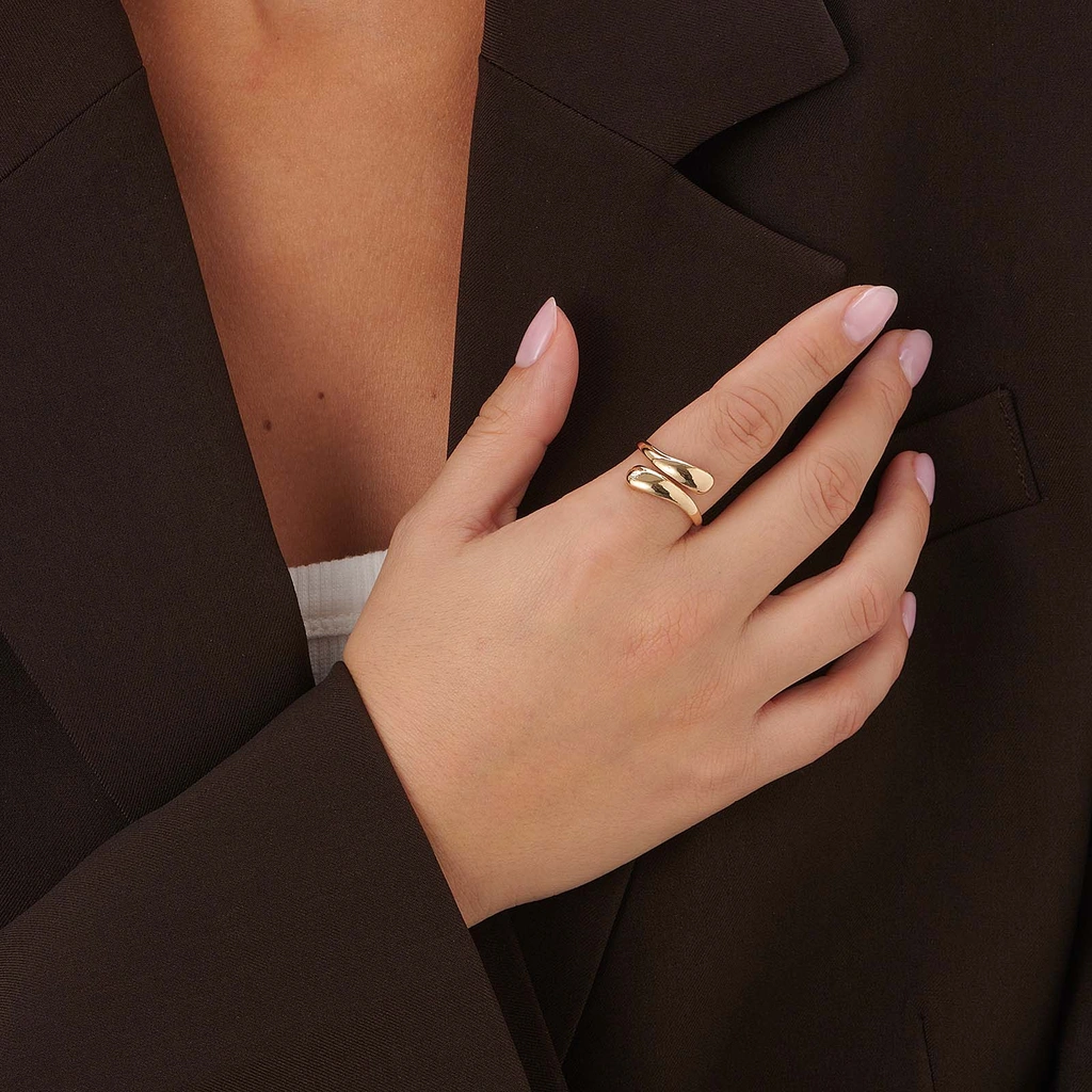 Guldfärgad ring, smal ringlande droppe - 18