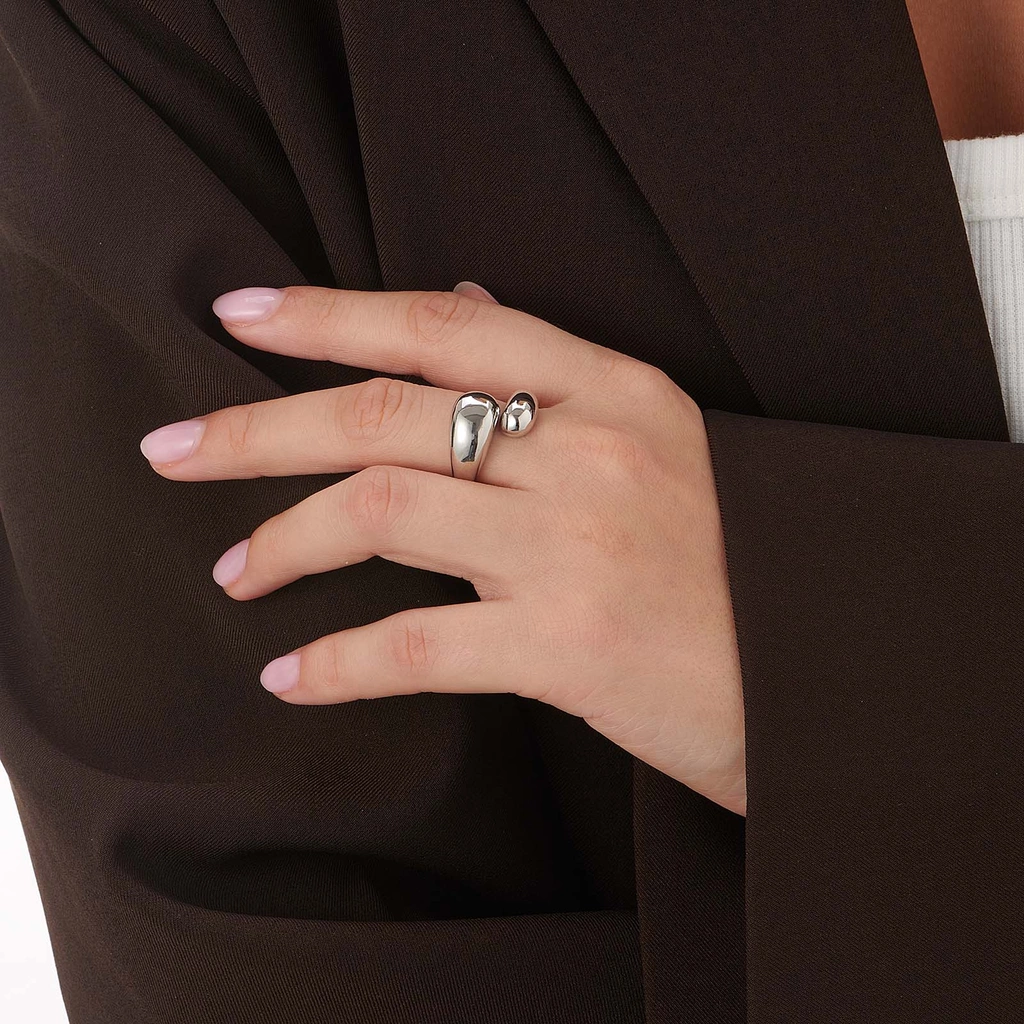 Silverfärgad ring, stor ringlande droppe - 17