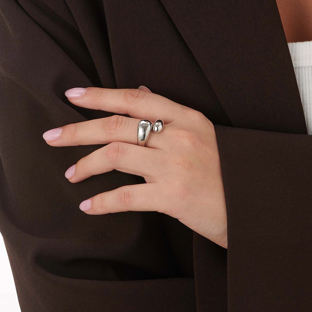 Silverfärgad ring, stor ringlande droppe - 19