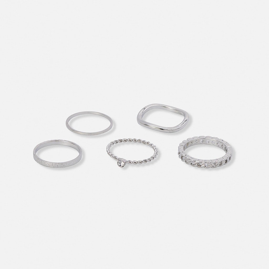 5-pack silverfärgade tunna ringar - 17
