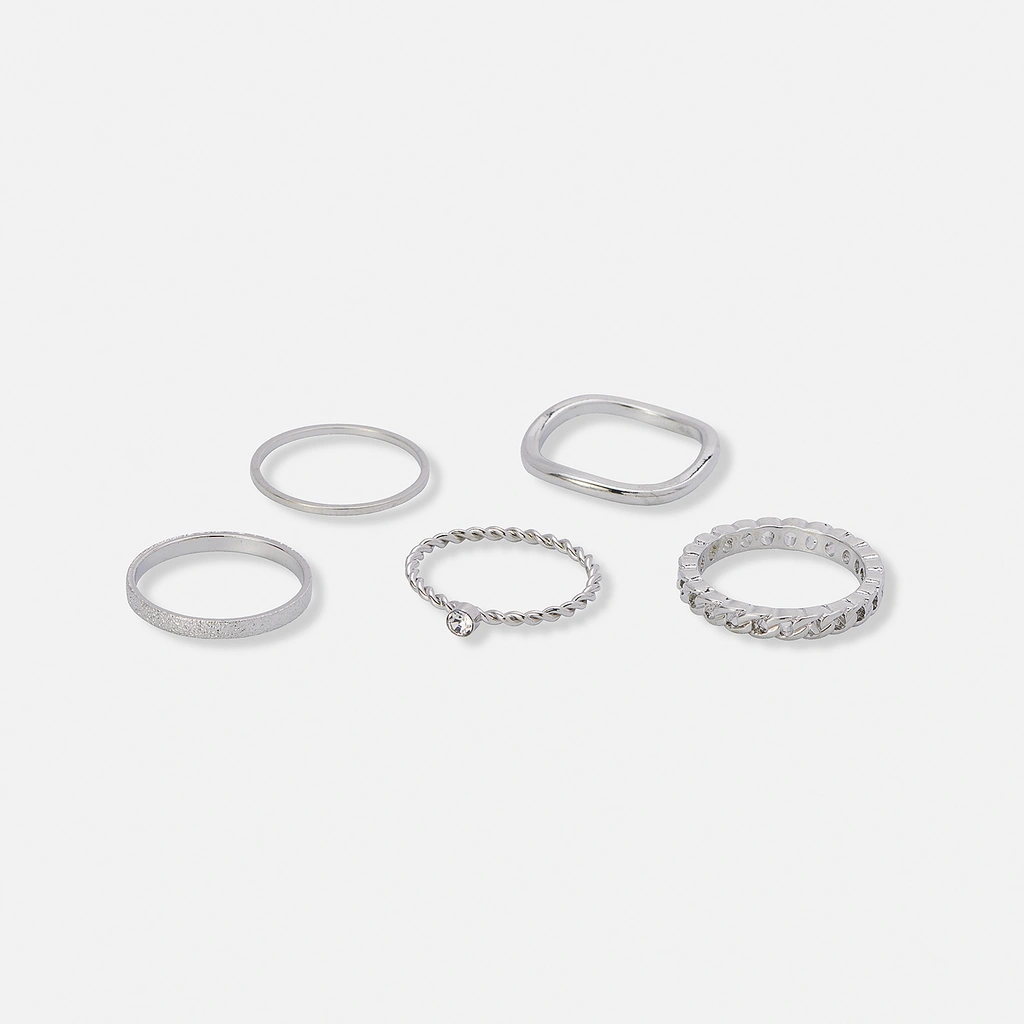 5-pack silverfärgade tunna ringar - 17