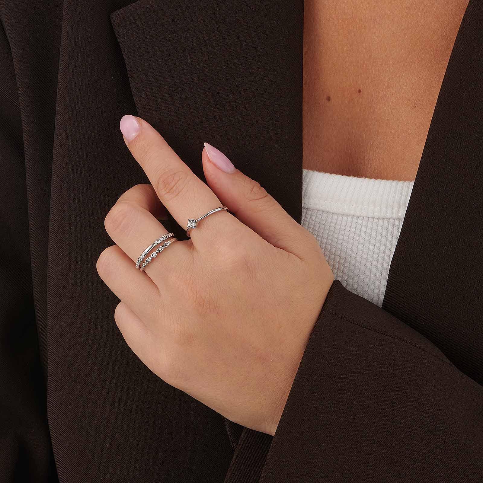 3-pack silverfärgade ringar med stenar