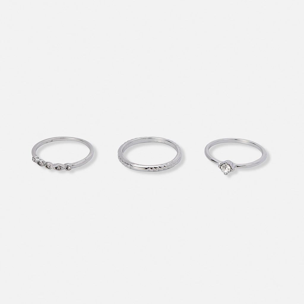 3-pack silverfärgade ringar med stenar - 17