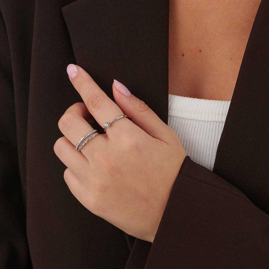 3-pack silverfärgade ringar med stenar - 17