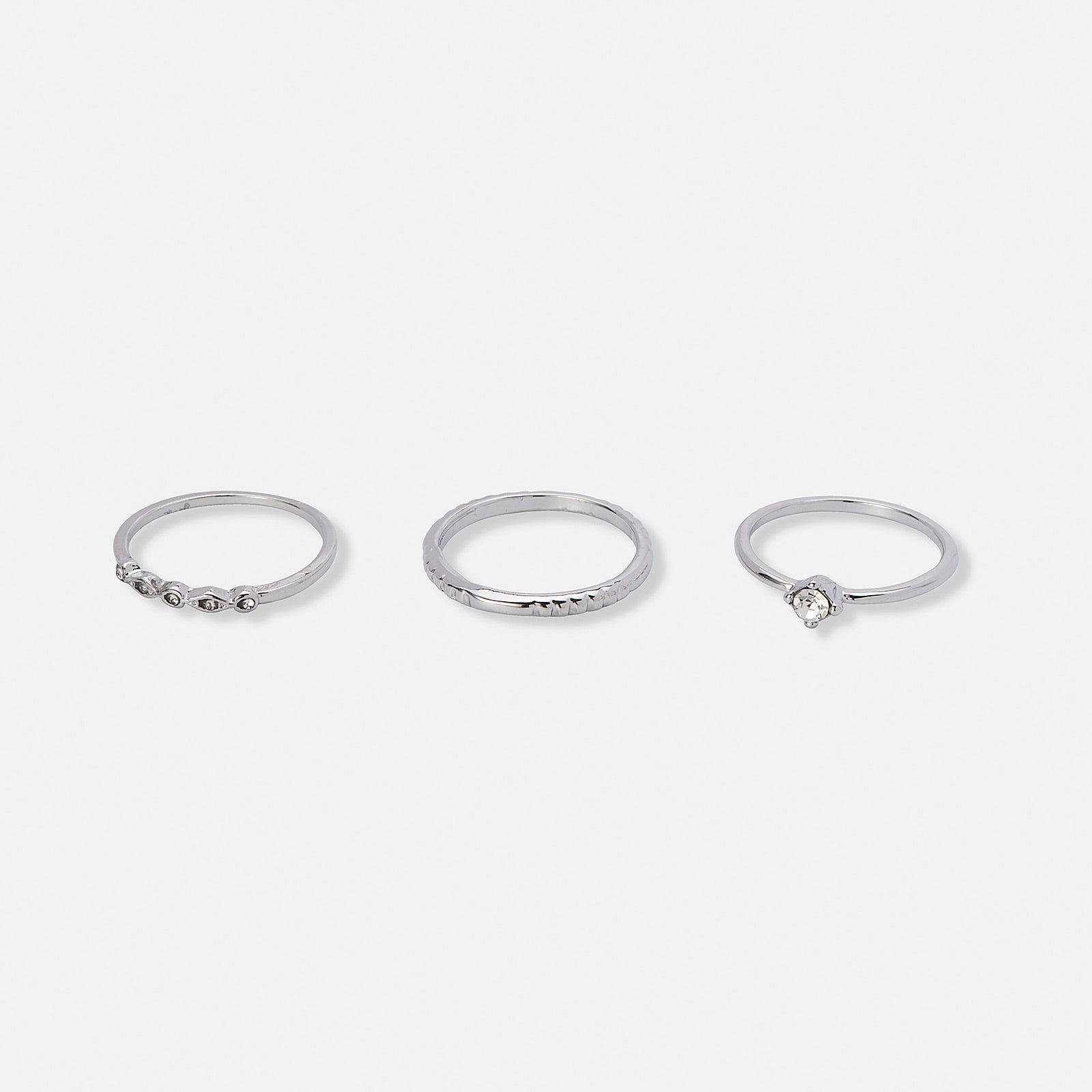 3-pack silverfärgade ringar med stenar
