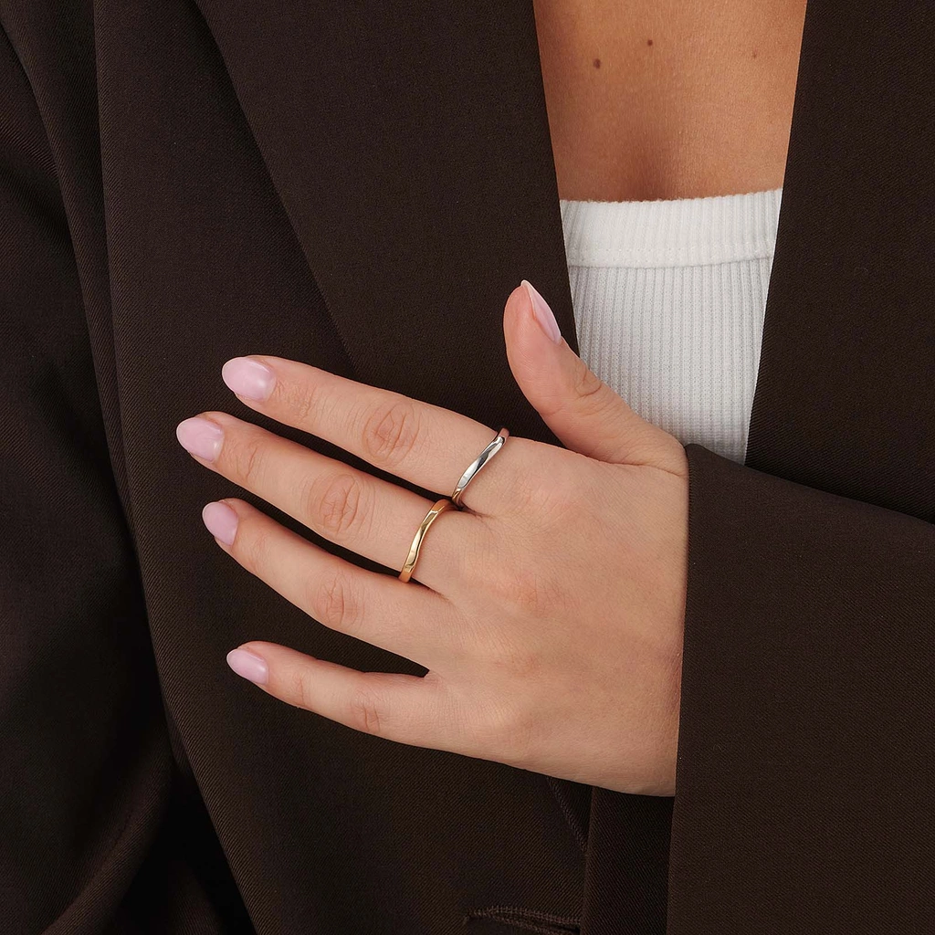 2-pack vågiga ringar, silver & guldfärgade - 17