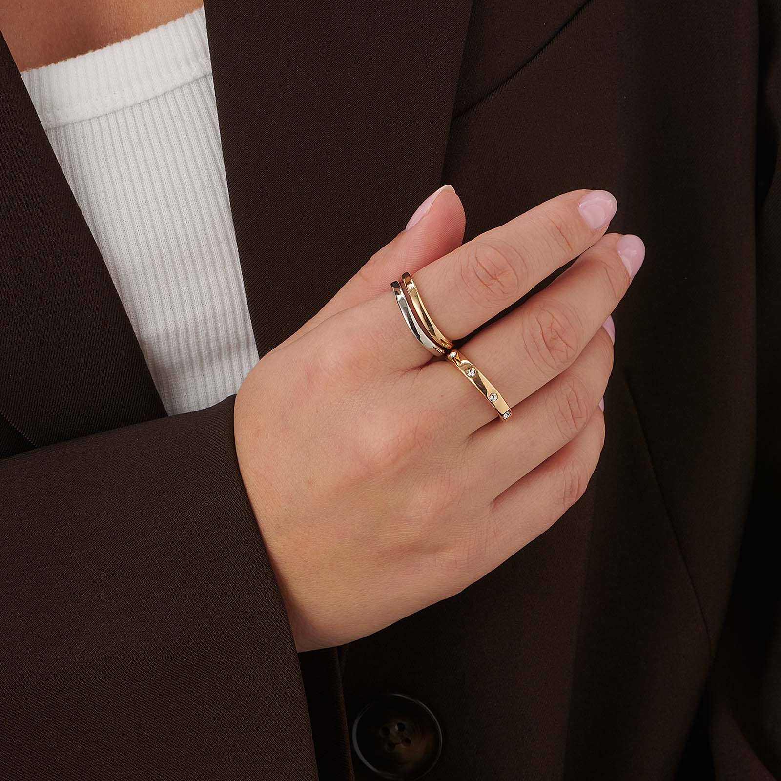 3-pack olika ringar i silver & guldfärg