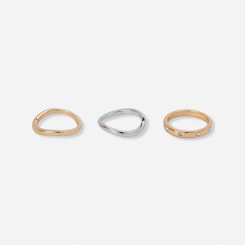 3-pack olika ringar i silver & guldfärg - 17
