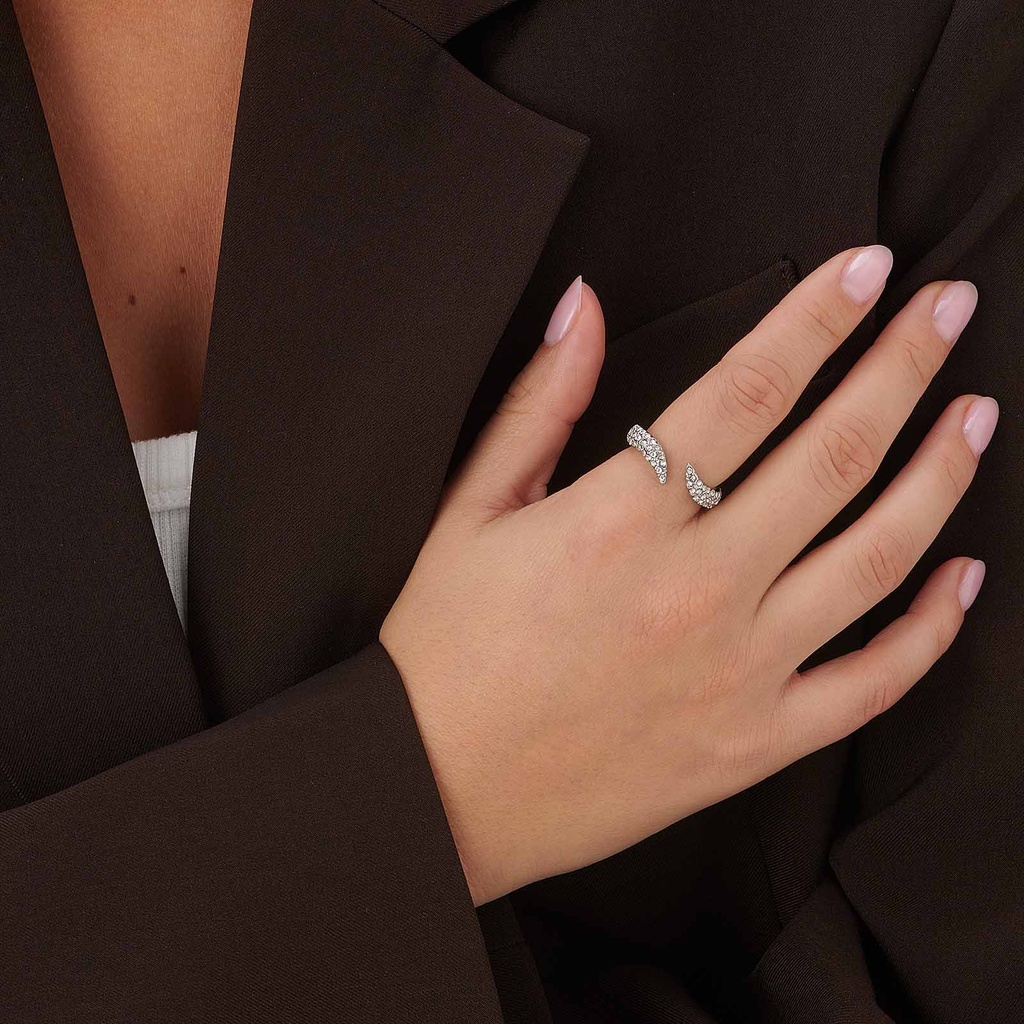 Silverfärgad öppen ring med vita stenar - 17