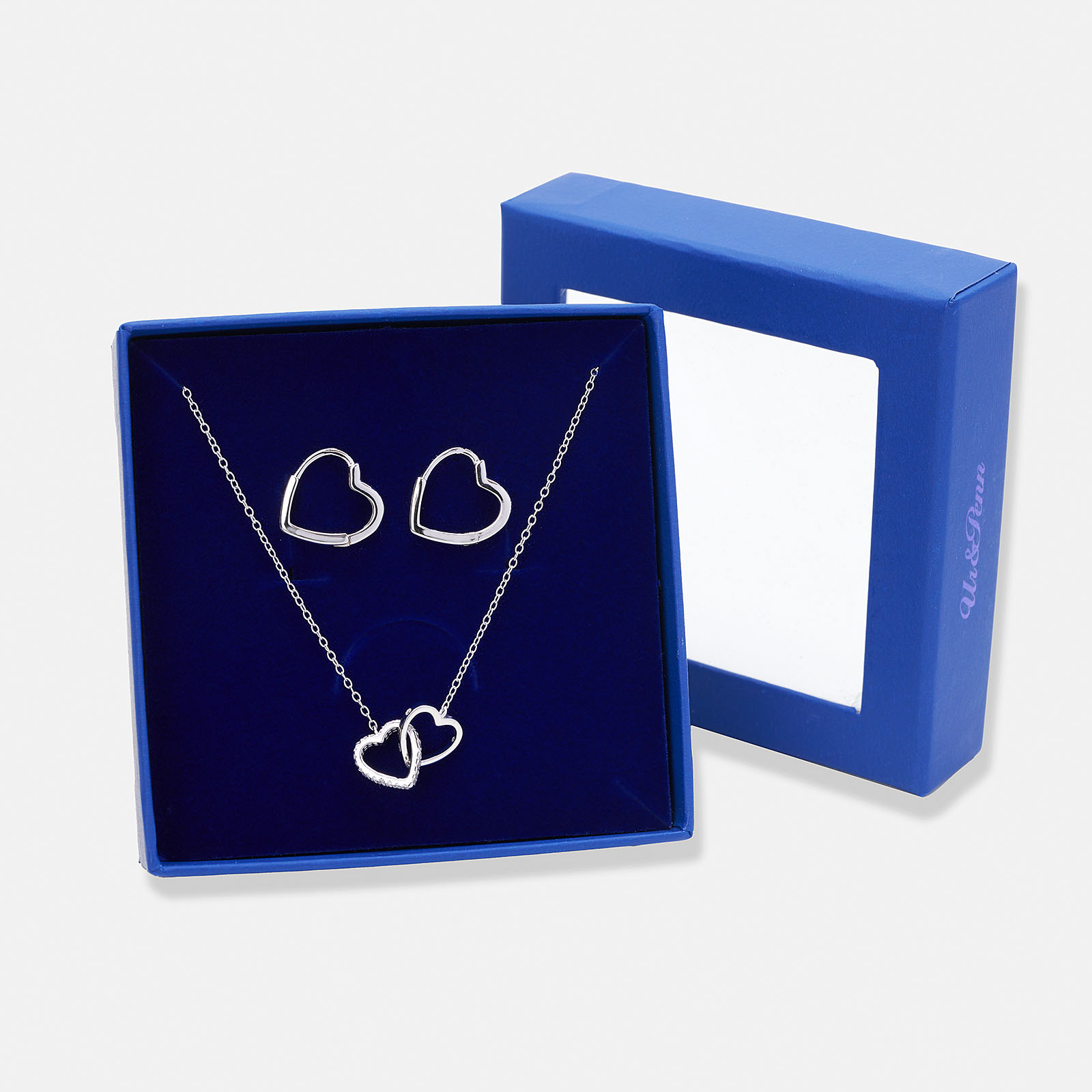 Örhängen & halsband set i äkta silver - länkade hjärtan