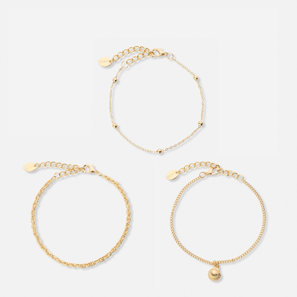 3-pack guldfärgade armband - 17,5+5 cm