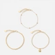 3-pack guldfärgade armband - 17,5+5 cm