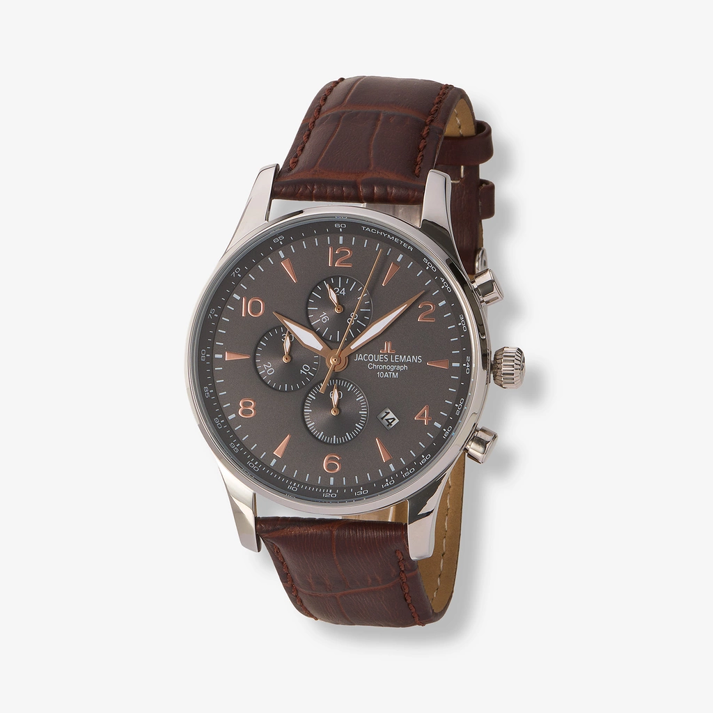 Jacques Lemans London herr, svart/brun 44 mm - 1-1844ZK